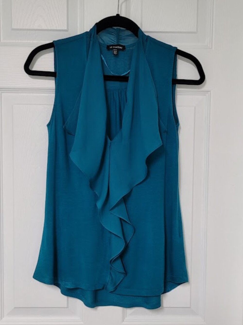 Le Château Sleeveless Ruffle Front Blouse / tank top–Size XS-Teal-Feminine-VGUC